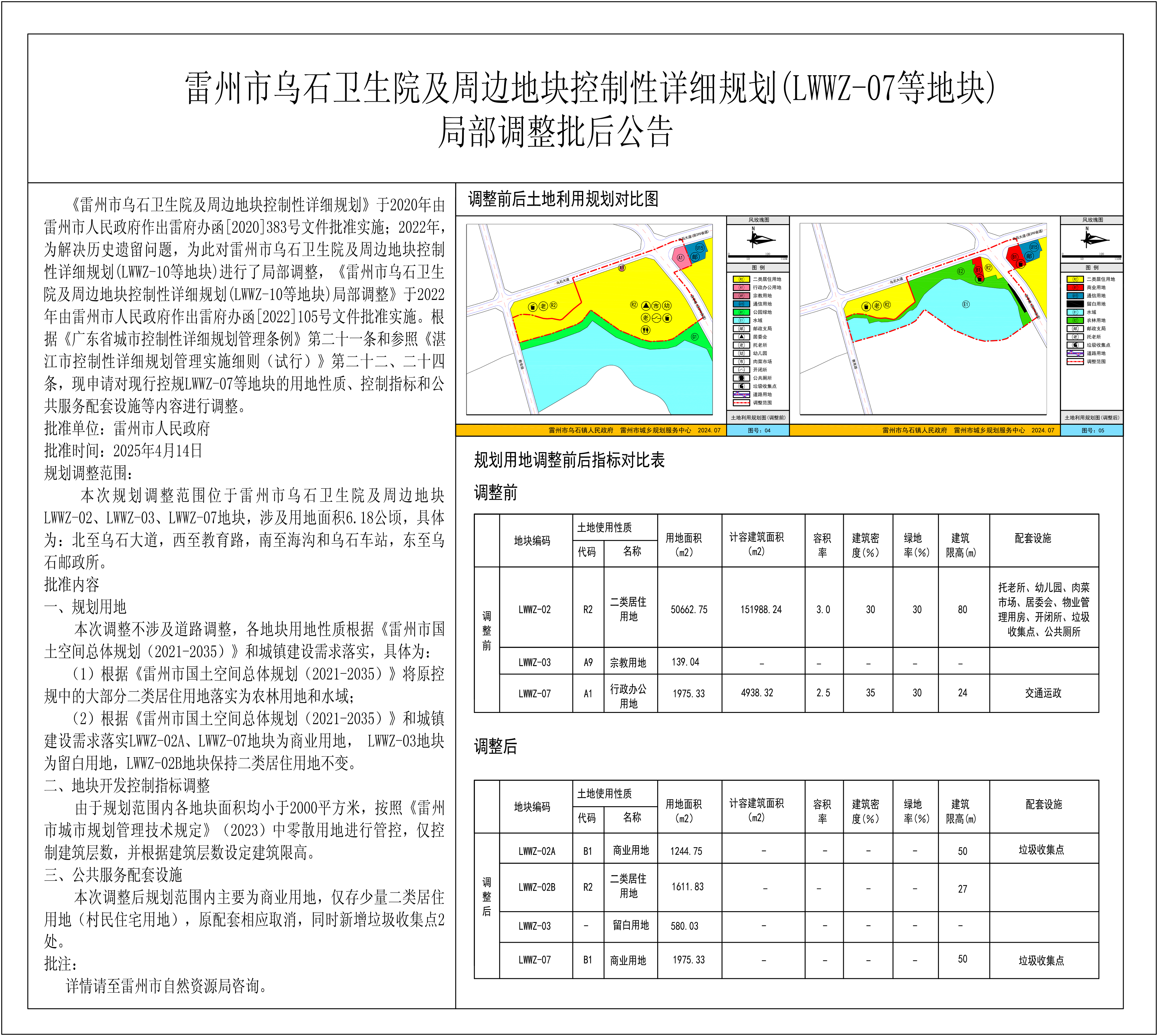 雷州市烏石衛(wèi)生院及周邊地塊控制性詳細(xì)規(guī)劃（LWWZ-07等地塊）局部調(diào)整批后公告.png